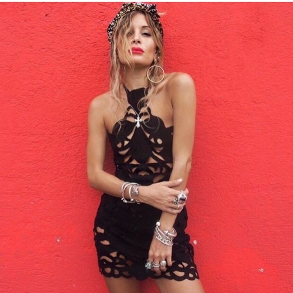 Rat And Boa Black Cut Out Lace Halter Dress Womens Small NWT - Picture 2 of 9